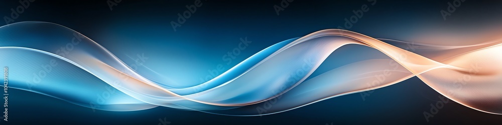 Poster abstract wavy blue and orange lines, representing movement and flow, creating a dynamic and fluid vi