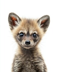 Obraz premium Mystic portrait of baby Aardwolf , copy space on right side, Headshot, Close-up View, isolated on white background