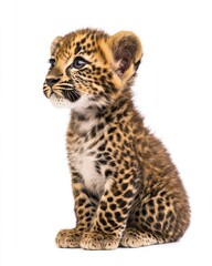 Mystic portrait of baby African Leopard, copy space on right side, Headshot, Close-up View, isolated on white background