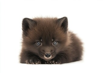Obraz premium Mystic portrait of baby Arctic Fox in studio, copy space on right side, Headshot, Close-up View, isolated on white background