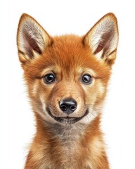 Fototapeta premium Mystic portrait of baby Dhole , copy space on right side, Headshot, Close-up View, isolated on white background