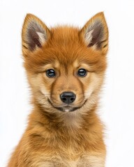Fototapeta premium Mystic portrait of baby Dhole , copy space on right side, Headshot, Close-up View, isolated on white background