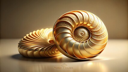 Obraz premium 3D Golden Nautilus Shell Spiral Logo Design for Elegant Branding and Creative Projects