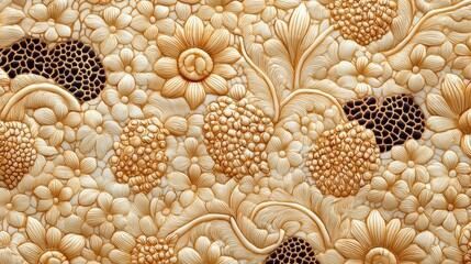 Close-up of a complex Indonesian Batik pattern, featuring animal and plant motifs, hand-drawn in muted tones on high-quality fabric