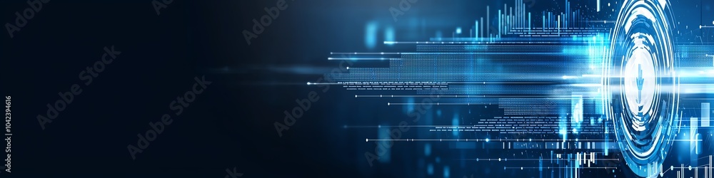 Poster futuristic digital interface with glowing technology elements on a dark background, symbolizing inno