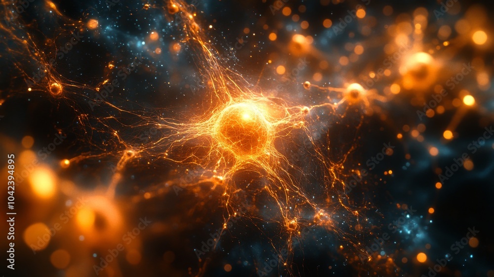 Leinwandbilder this visualization illustrates vibrant neurons connecting and transmitting energy in a cosmic enviro