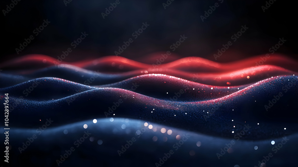 Poster abstract waves with red and blue hues, creating a dynamic visual effect.