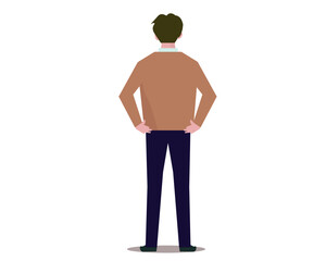 腰に手を当てる後ろ姿の男性。ベクターイラスト