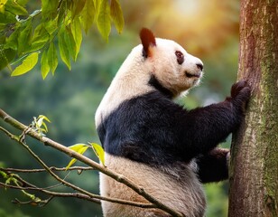 Obraz premium panda climbing a tree