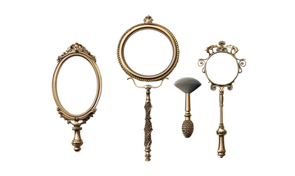 makeup vanity hand mirrors on a transparent background