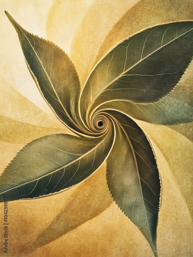 Poster the tea leaf spirals gracefully, highlighting its unique shape and texture against a warm, softly bl