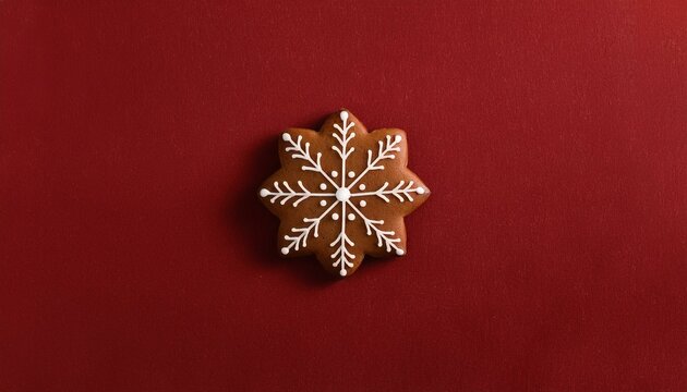 Gingerbread Snowflake Cookie on Red Background