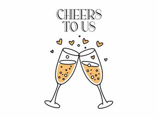 Celebration Toast with Champagne Glasses and Heart Accents Illustrating Joyous Occasion
