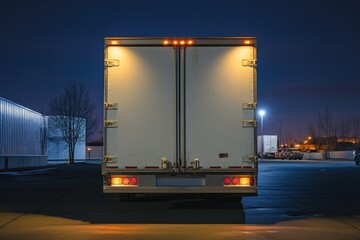 Semi-trailer Truck Back at Night with Lights On