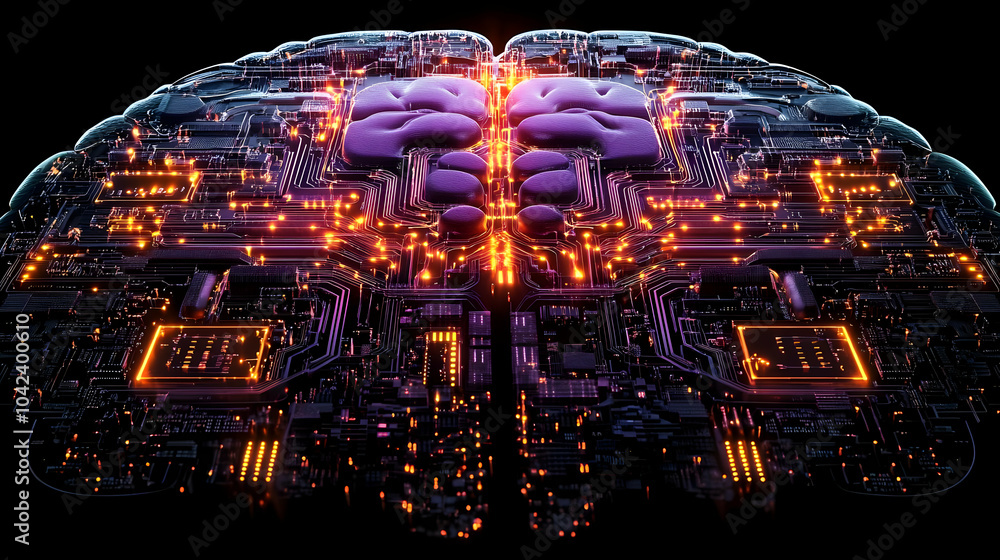 Poster digital brain with circuitry and glowing connections.