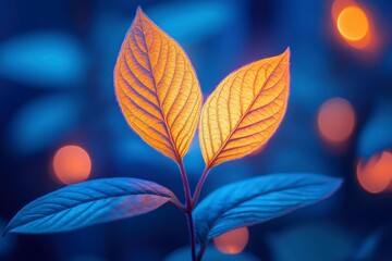 Two Backlit Leaves with Bokeh Background
