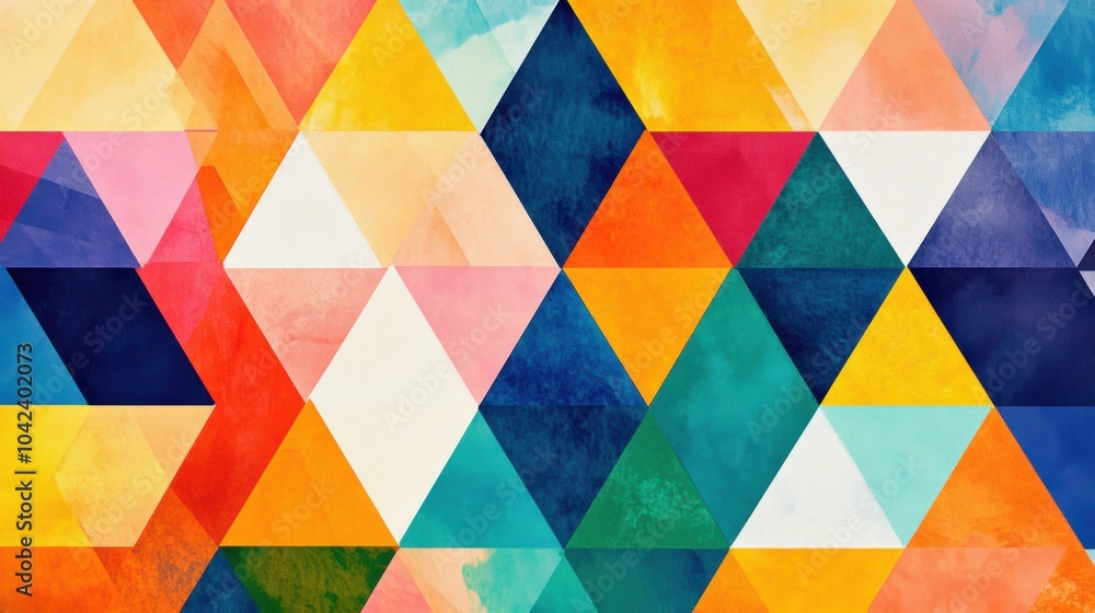 Poster the artwork showcases an engaging arrangement of complex triangular patterns filled with vibrant col
