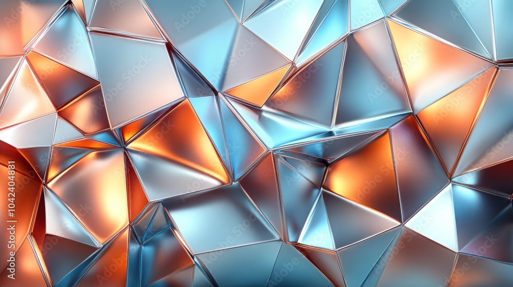 Poster an intricate arrangement of geometric shapes displays a captivating interplay of silver, blue, and o