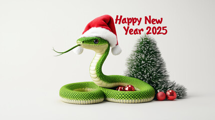 Snake with christmas tree. New year 2025