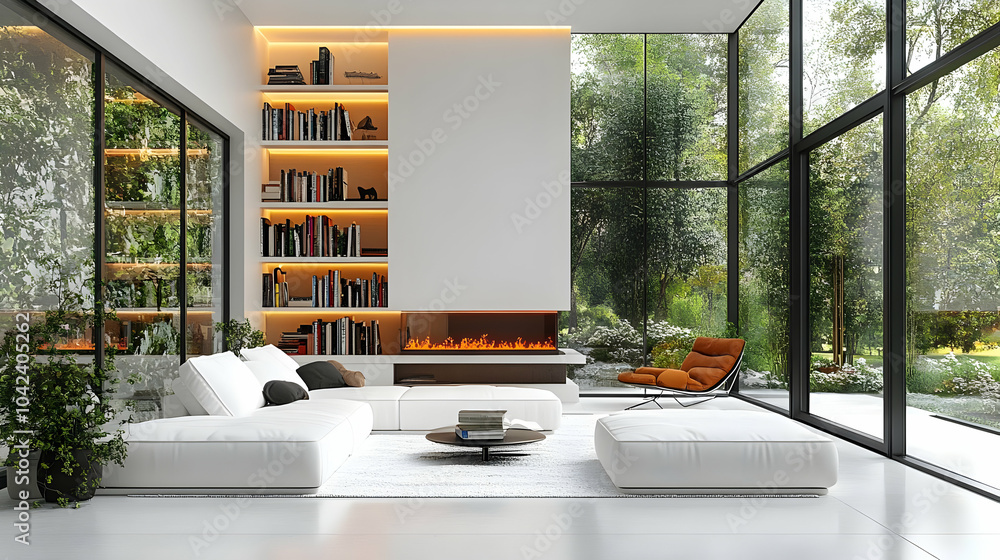 Sticker Modern living room with a cozy atmosphere and large windows.