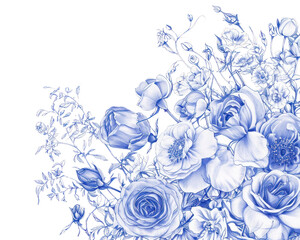 Obraz premium PNG Vintage drawing roses meadow sketch pattern flower.