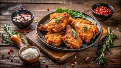 Delicious fried chicken chops with salt spices and herbs