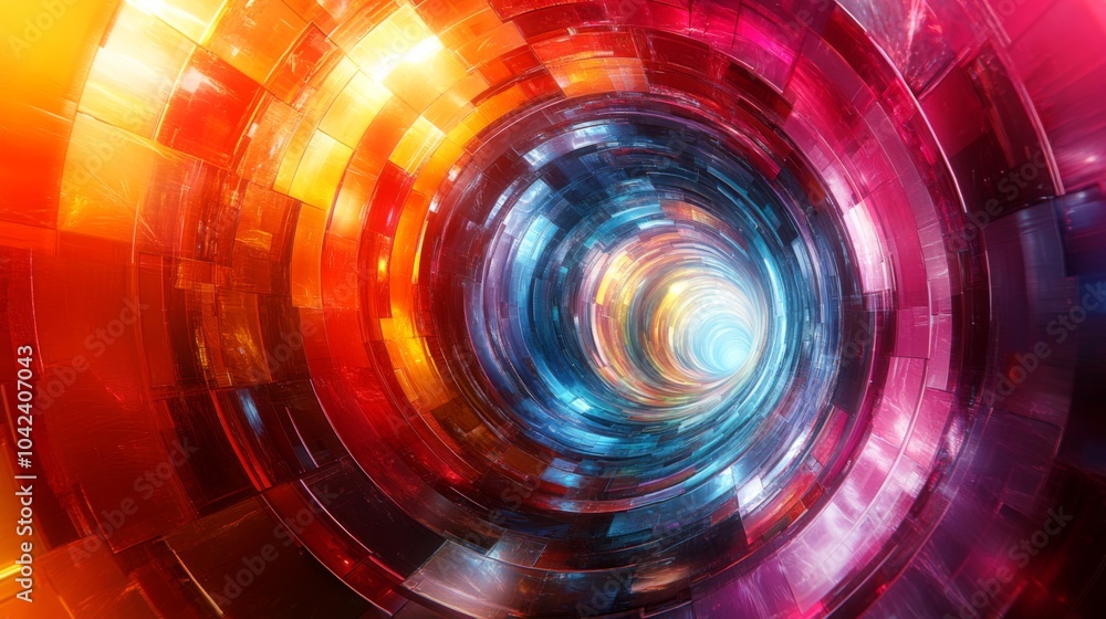 Poster The swirling tunnel features a striking blend of colors, creating an energetic effect as light radiates through each layer of glass.