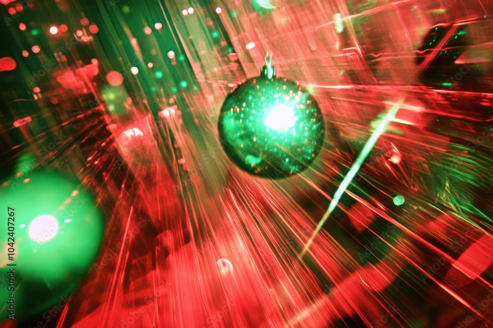 Aufkleber Bright and colorful holiday decorations create a dynamic visual experience with swirling lights and ornaments in festive colors. Generative AI