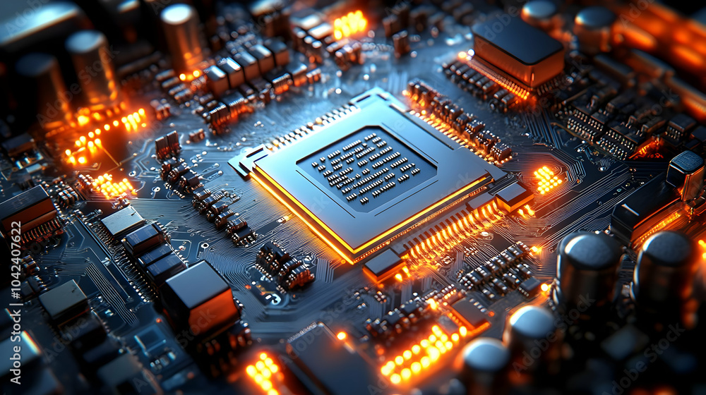 Aufkleber close-up of a glowing computer circuit board with intricate details.