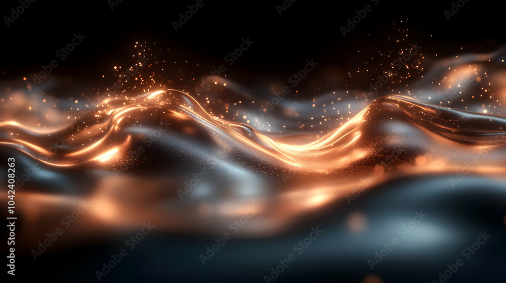 Poster abstract representation of fluid dynamics with glowing waves.