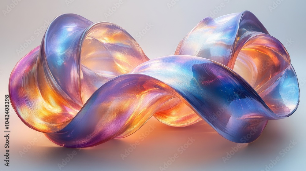 Poster a vibrant sculpture twists gracefully, showcasing a blend of colors that reflect light beautifully. 