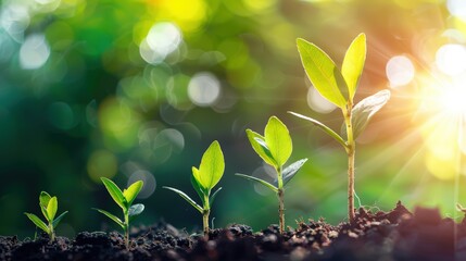 Depicting the stages of plant growth from seed to mature plant, representing development, success, and natural progression.
