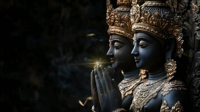 a very beautiful combination of butterflies and statues on a black background. seamless looping time-lapse virtual 4k video Animation Background.	