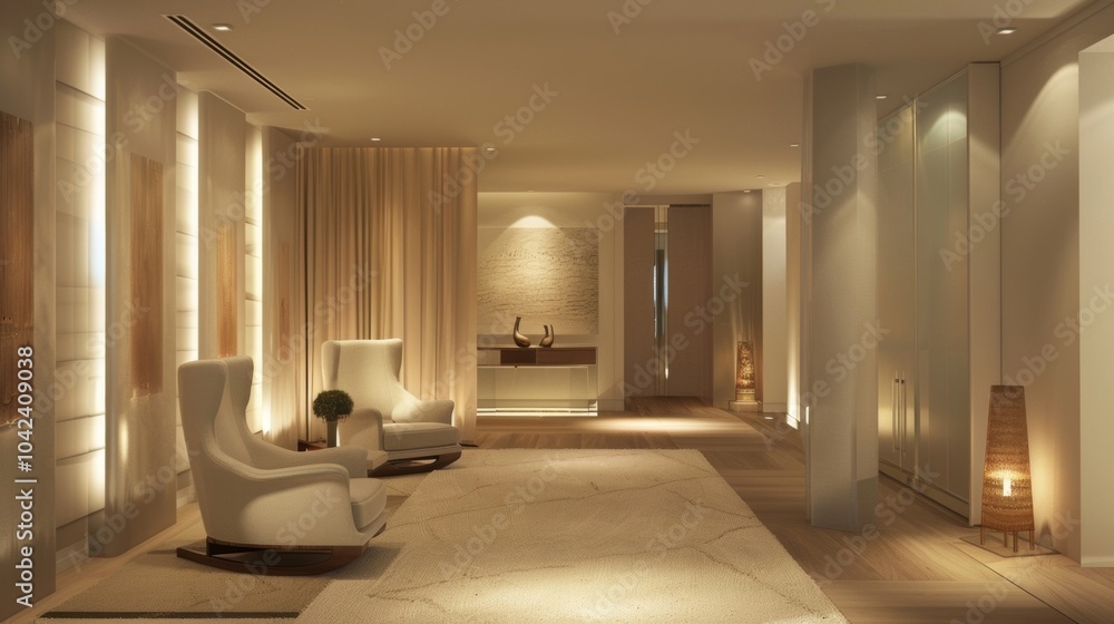 Aufkleber a dedicated space for artwork to shine with plush chairs and gentle lighting creating a relaxing spa