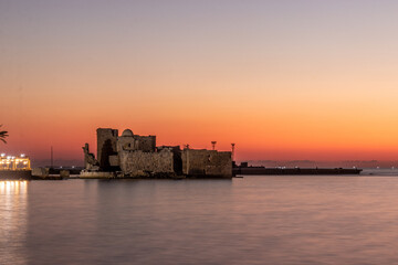 Evening view of Sidon Sea Castle, Lebanon