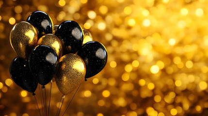 Black and Gold Balloons with Glitter for a Festive Party