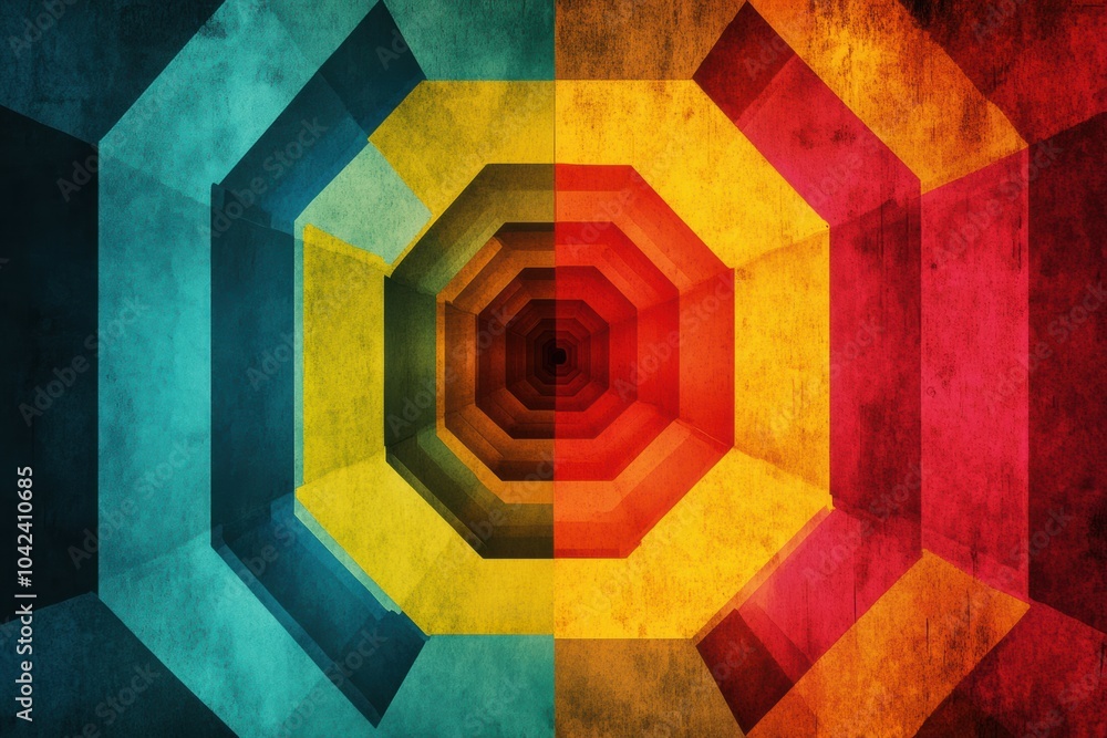 Aufkleber Layered hexagons in striking colors draw the eye inward, creating a captivating geometric abstraction that intrigues the viewer. Generative AI