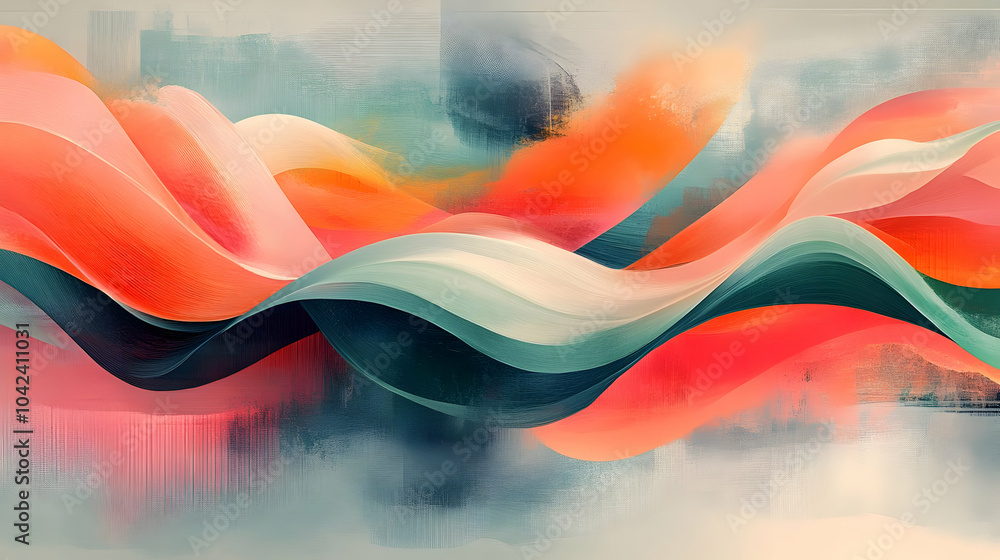 Poster abstract waves in vibrant colors create a dynamic visual flow.