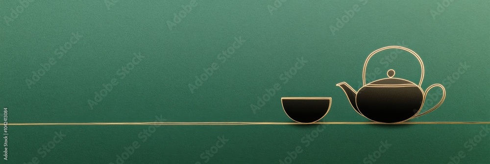 Poster this artwork features a simple line drawing of a teapot and cup against a serene green backdrop, emb