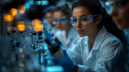 A focused scientist conducting research in a laboratory setting.