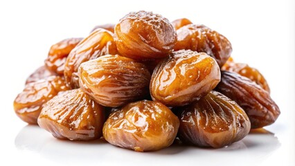 Delicious Turkish candied chestnut Kestane Sekeri or marron glace isolated on white background macro