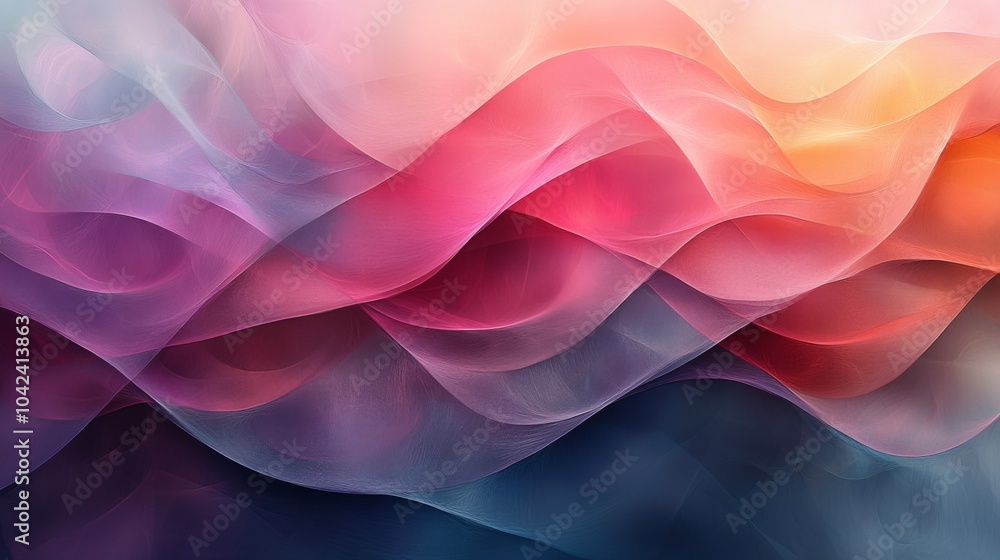 Poster a vibrant display of abstract colors, showcasing flowing waves in shades of pink, purple, and blue, 