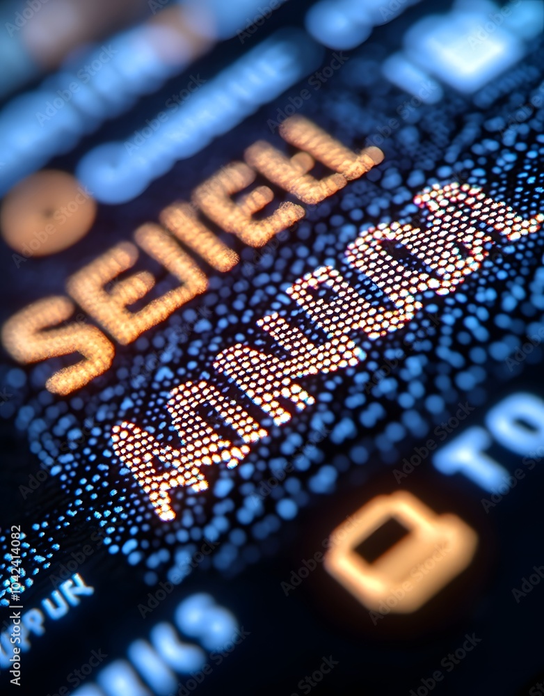Poster close-up of a digital display featuring colorful text and icons.