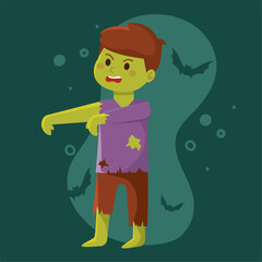 Cartoon zombie boy in ripped clothes for Halloween, Vector