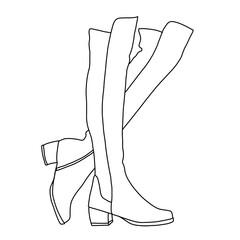 Chunky Block Low Heel for Women's Over The Knee Thigh High Boots Line art, Technical sketch hand drawing outline vector doodle illustration side view isolated on white background