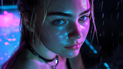 Vibrant moments captured at an underground rave during a rainy night with girls immersed in the euphoric atmosphere