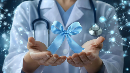 Healthcare Professionals Offering Hope & Support with a Blue Ribbon