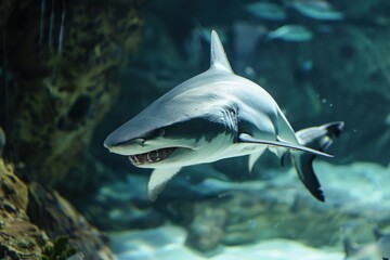 Fototapeta premium A Close-Up of a Shark Swimming in an Aquarium