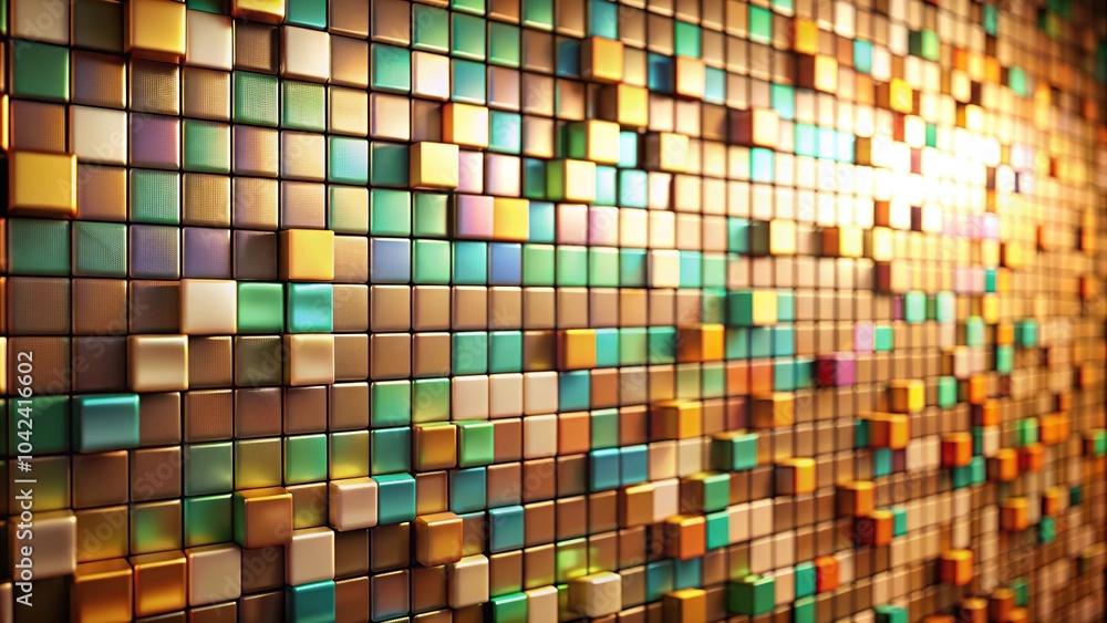 Poster depth of field background with pixelated squares
