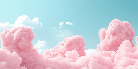 Fototapeta premium A serene sky filled with fluffy pink clouds against a light blue background.